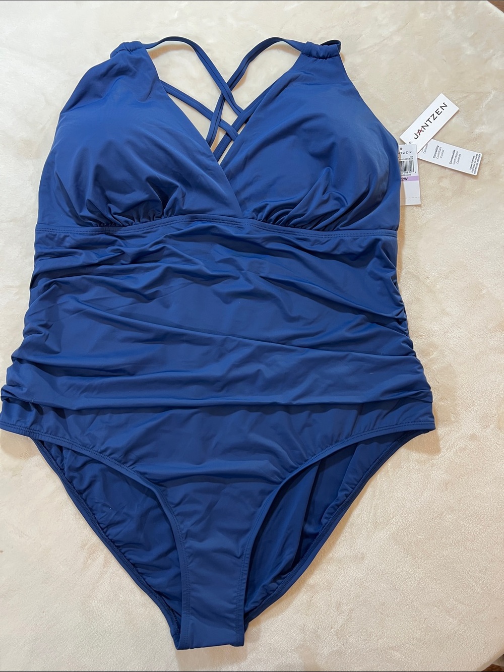 Jantzen Royal Blue One-Piece Swimsuit with Crisscross Straps & Tummy Control 22W